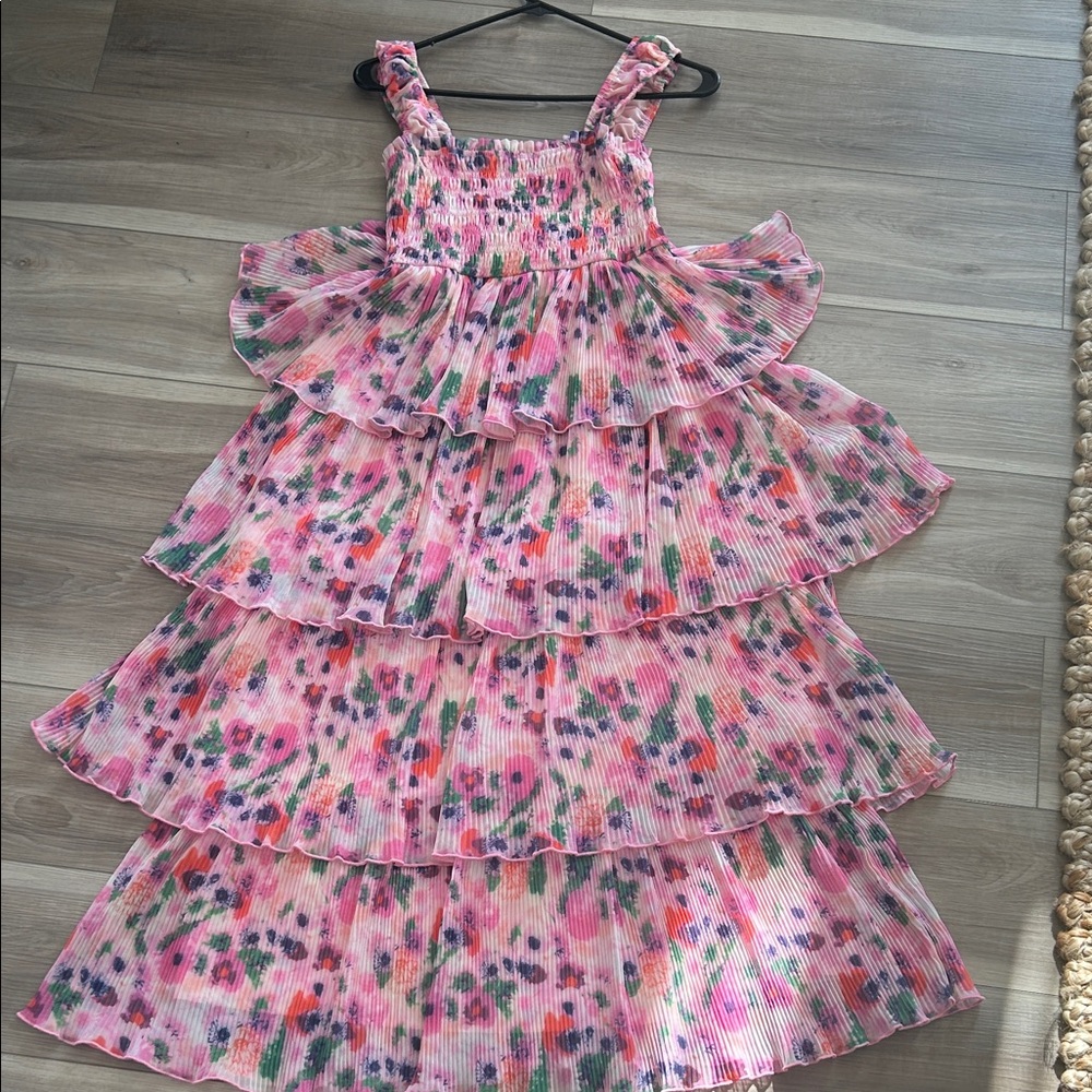Pink Floral Tiered Maxi Dress